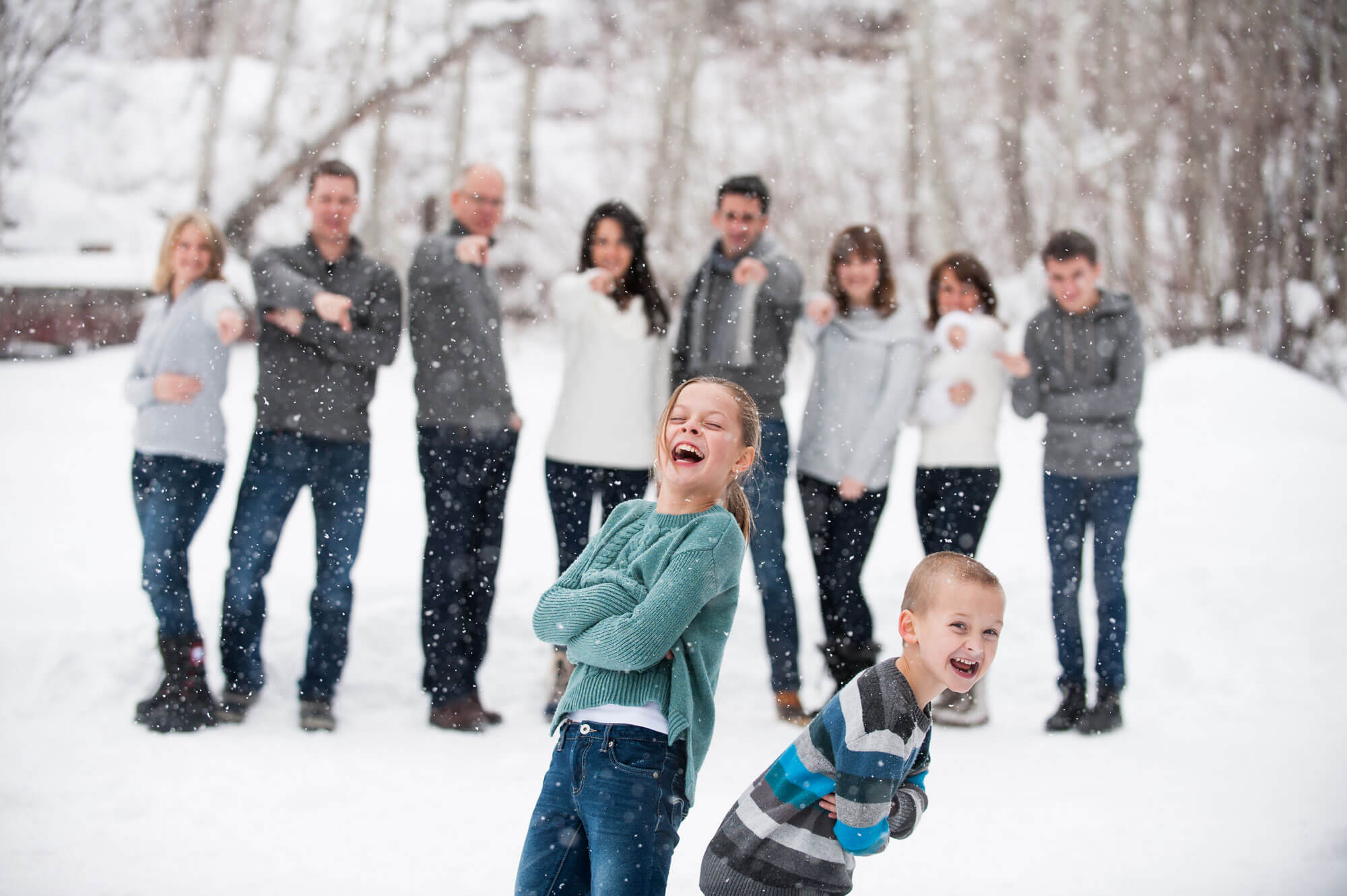 Family photo taken in a snow storm